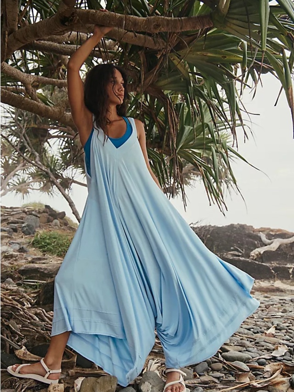 Free People Light Blue Flowing Jumpsuit Romper